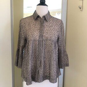 Neeru Kumar Silk Gauzy Textured 3/4 Sleeve Blouse Top Size Medium Hi Waist